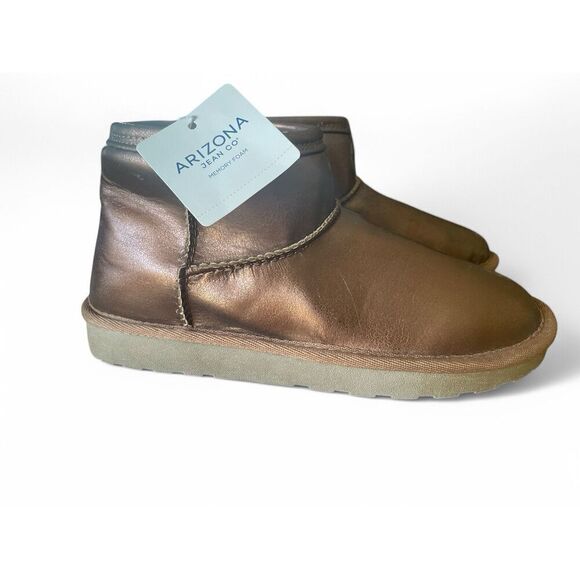 NWT Arizona Women 6 Spring Metallic Bronze Ankle Boot Bootie Memory Foam Brand N - Picture 2 of 9